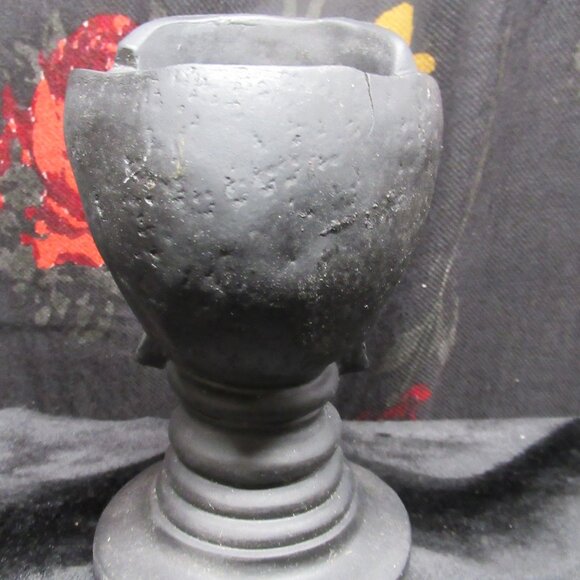 Black Matte Skull Candle Holder for Pillar or Taper Candle - Picture 4 of 5